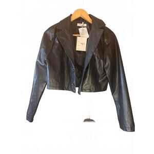 Vice black Cropped fake Leather Jacket